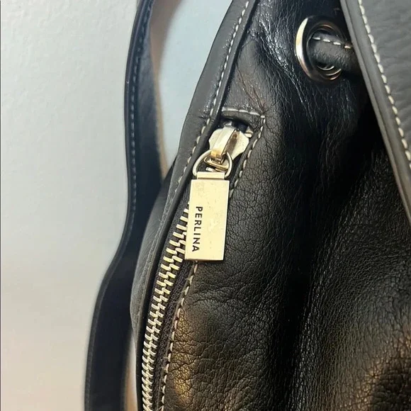 Perlina Black Buttery Smooth Pebbled Leather Backpack - Picture 3 of 14